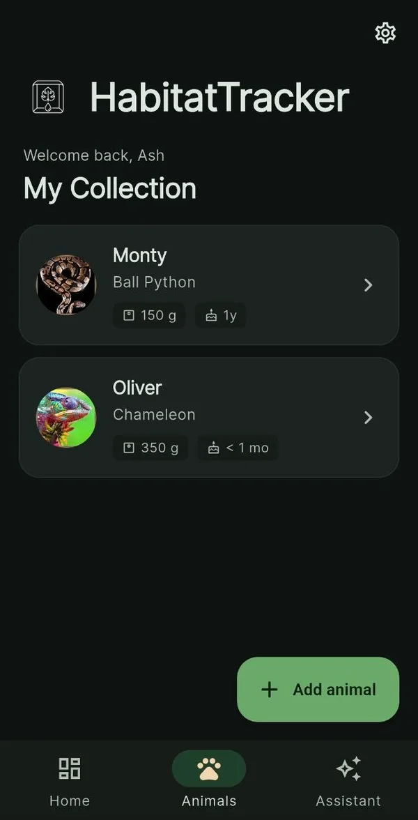 Collection view of animals with photos