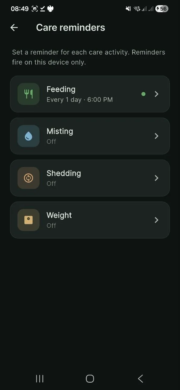 Care reminders schedule overview